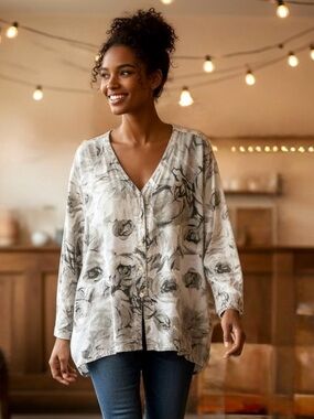 Click By Color Me Cotton Women’s Floral Button Down  Top - 3X